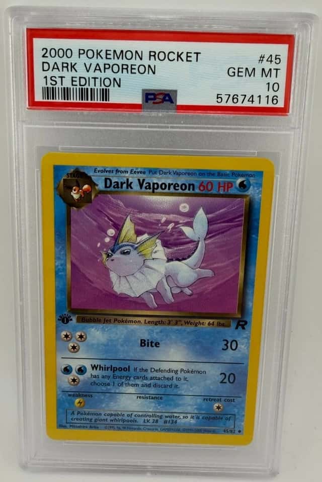 2000 POKEMON ROCKET 1ST EDITION #45 DARK VAPOREON PSA 10