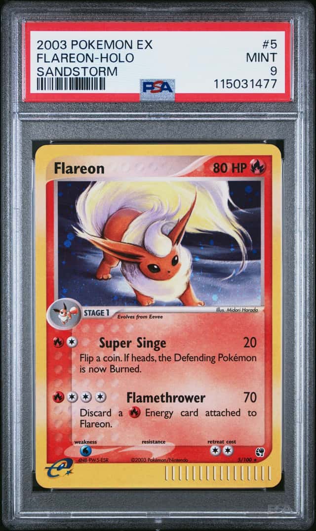 Pokemon Flareon Holo Sandstorm 5/100 PSA 9 Mint