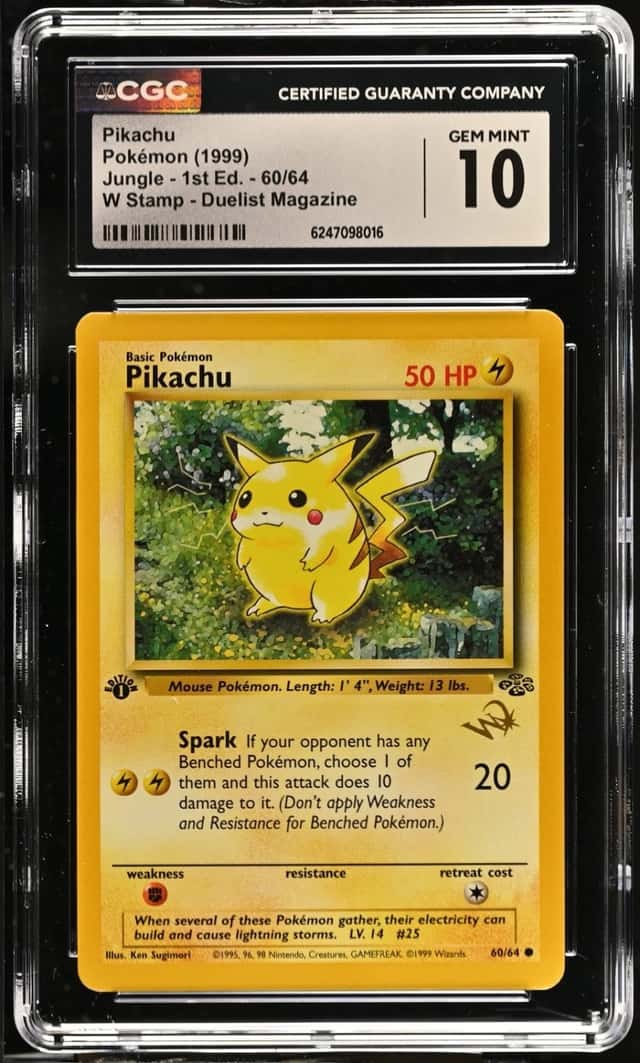 Pokemon Pikachu Jungle 1st Edition 60 W Stamp Duelist Magazine CGC 10 Gem Mint