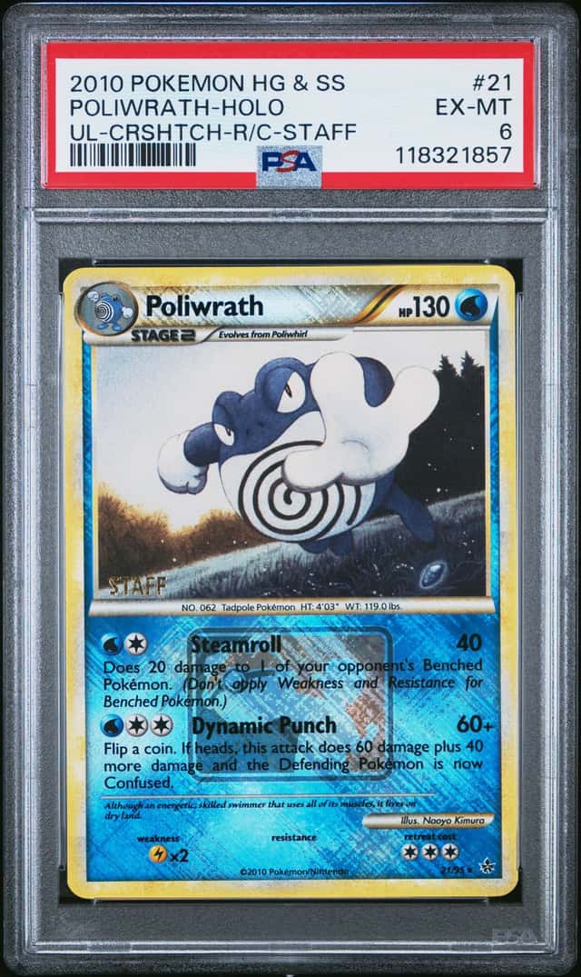 Pokemon Poliwrath Regional Champs. STAFF Crosshatch Reverse Holo #21 PSA 6