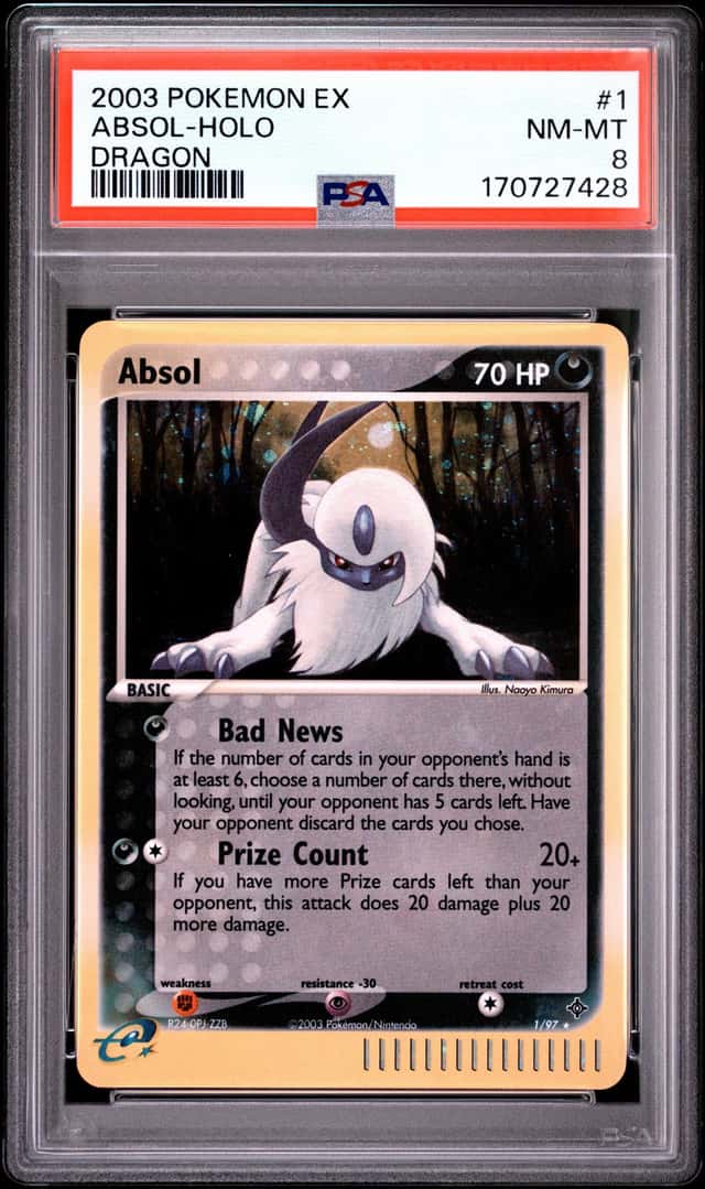 2003 POKEMON EX DRAGON #1 ABSOL-HOLO PSA 8