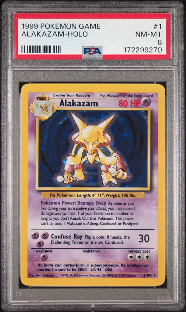 1999 POKEMON BASE SET UNLIMITED #1 ALAKAZAM-HOLO PSA 8