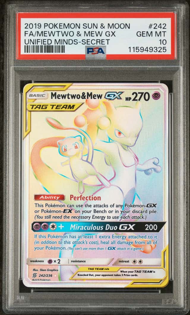 2019 Pokemon Sun & Moon Unified Minds Mewtwo Mew Tag Team #242/236 PSA 10