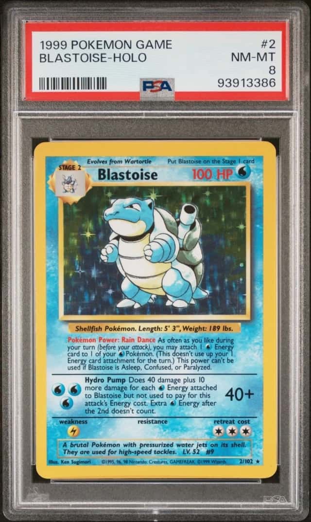 1999 Pokemon Card Blastoise 2/102 Base Set Holo PSA 8