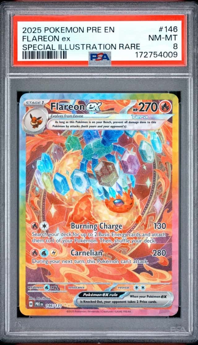 2025 POKEMON PRISMATIC EVOLUTIONS SPECIAL ILLUSTRATION RARE FLAREON EX PSA 8