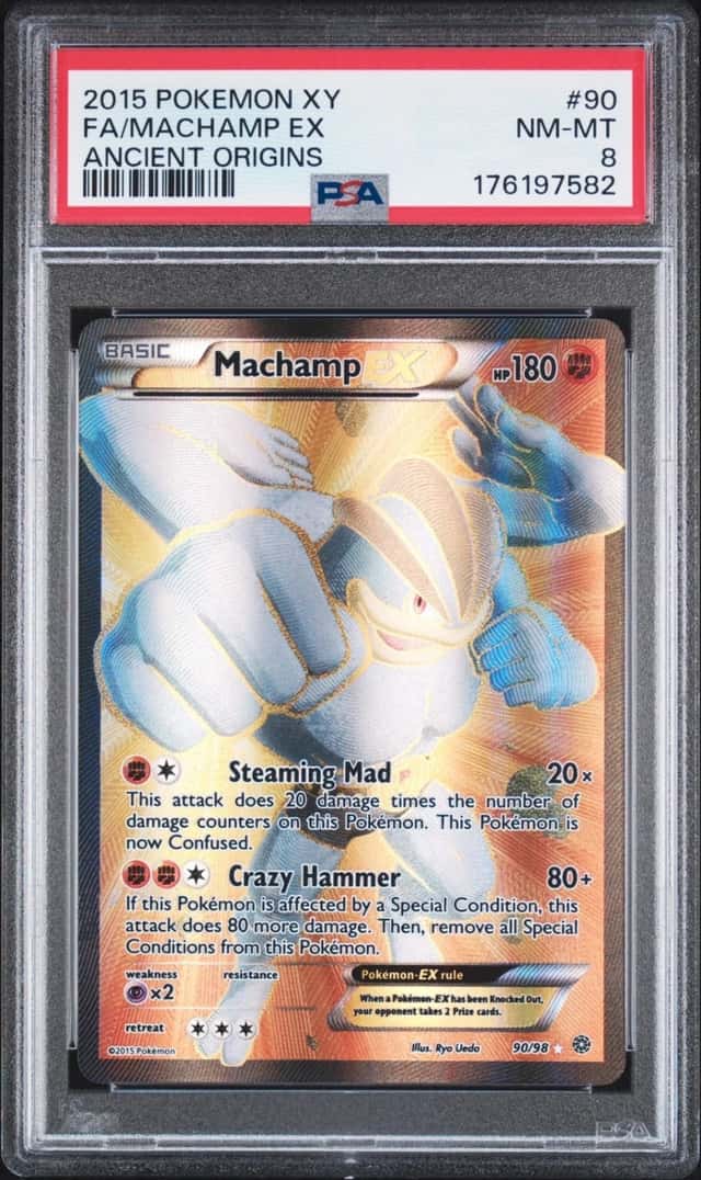 2015 POKEMON XY ANCIENT ORIGINS #90 FULL ART/MACHAMP EX PSA 8