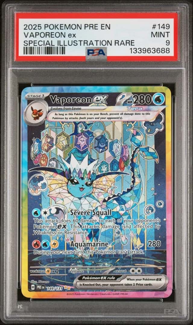 2025 POKEMON PRISMATIC EVOLUTIONS SPECIAL ILLUSTRATION RARE VAPOREON EX PSA 9