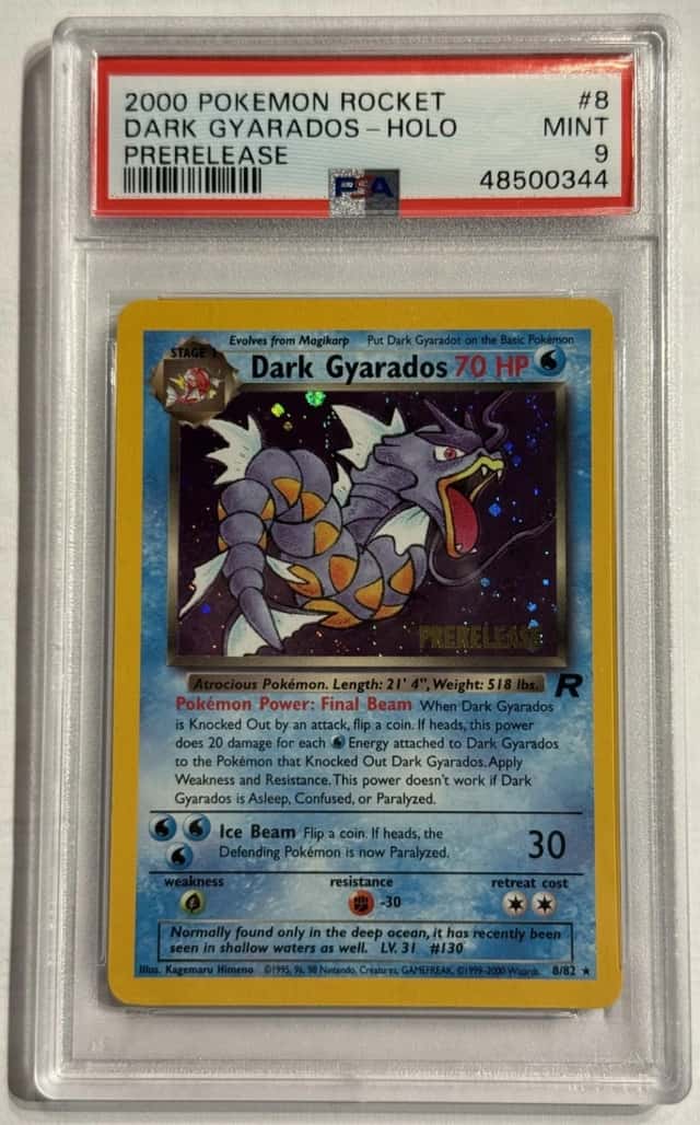 2000 Pokémon TCG Team Rocket Dark Gyarados Prerelease Holo Promo 8/82 PSA 9