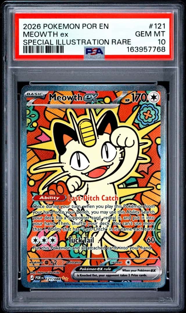 2026 POKEMON POR EN-PERFECT ORDER SPECIAL ILLUSTRATION RARE MEOWTH EX PSA 10