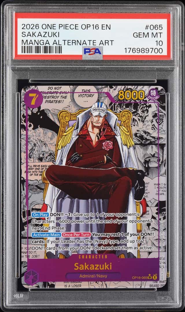2026 ONE PIECE OP16-THE TIME OF BATTLE #065 SAKAZUKI MANGA ALTERNATE ART PSA 10