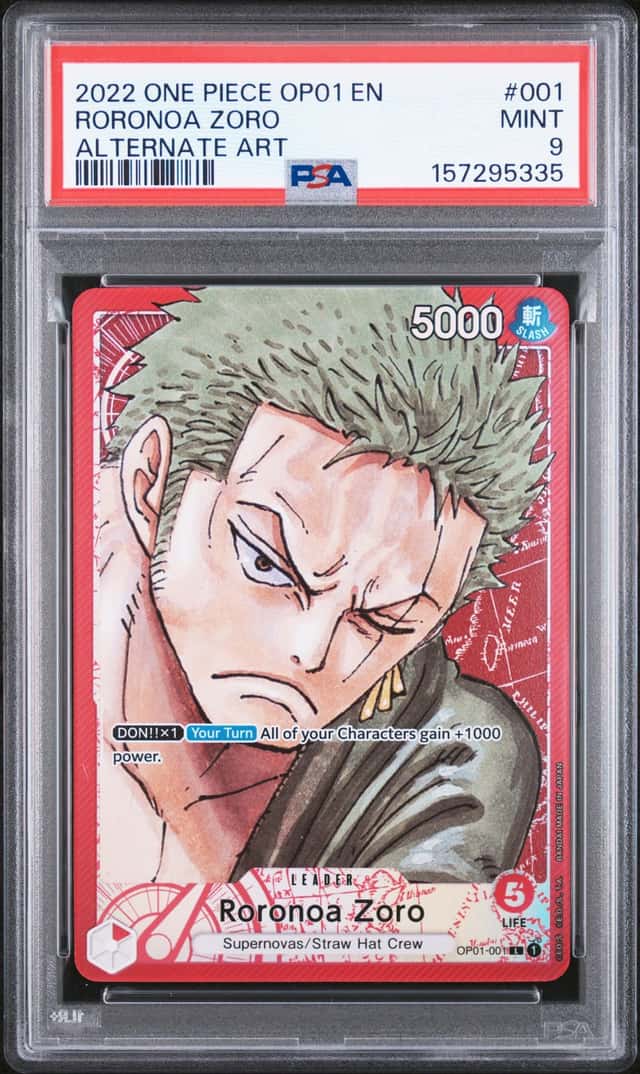 One Piece Card Game Roronoa Zoro OP01-001 Alternate Art PSA9