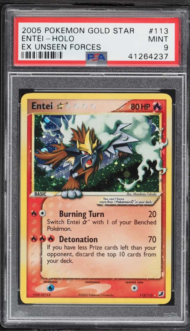 2005 Pokemon EX Unseen Forces Holo Entei GOLD STAR #113 PSA 9 MINT