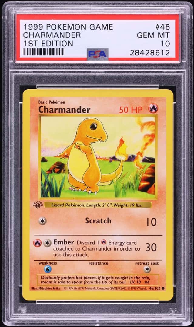 1999 Pokemon Base Set Shadowless 1st Edition Charmander #46 PSA 10 GEM MINT