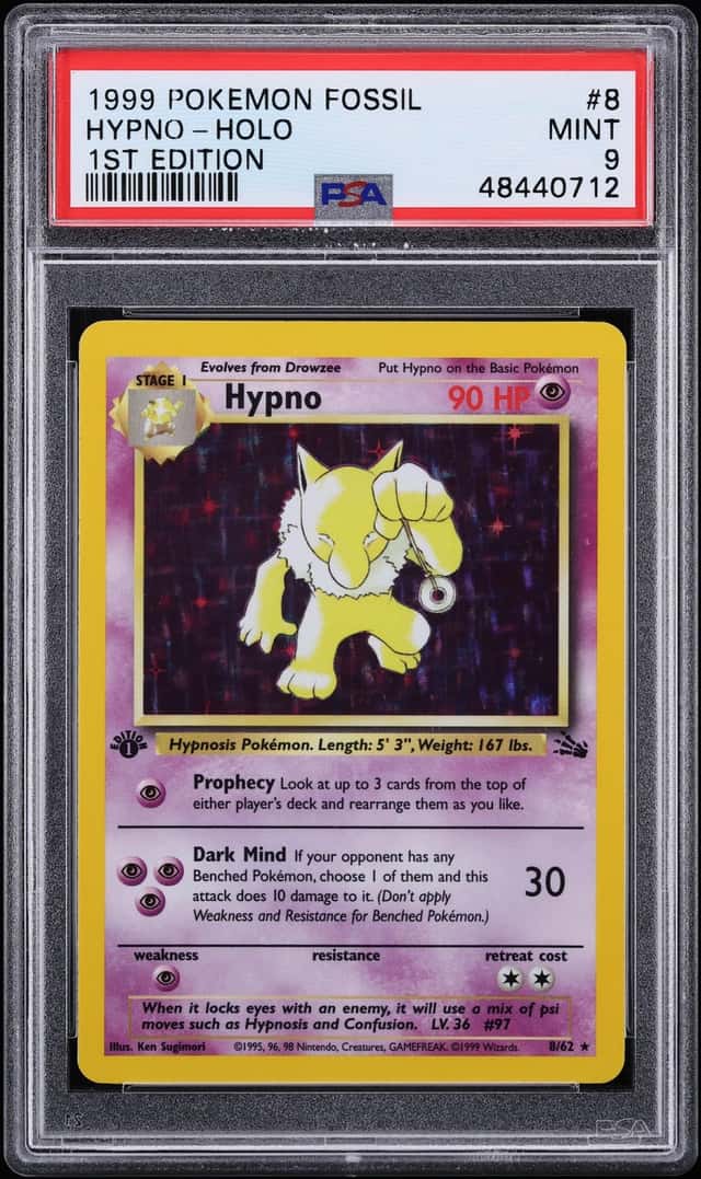 1999 Pokemon Fossil 1st Edition Holo Hypno #8 PSA 9 MINT