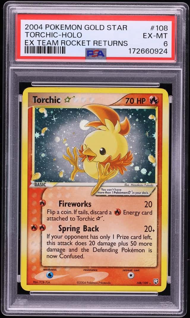 2004 Pokemon EX Team Rocket Returns Holo Torchic Gold Star #108 PSA 6 EXMT