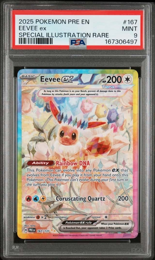 2025 POKEMON PRISMATIC EVOLUTIONS SPECIAL ILLUSTRATION RARE EEVEE #167 PSA 9