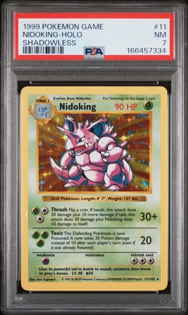 1999 POKEMON BASE SET SHADOWLESS #11 NIDOKING-HOLO PSA 7