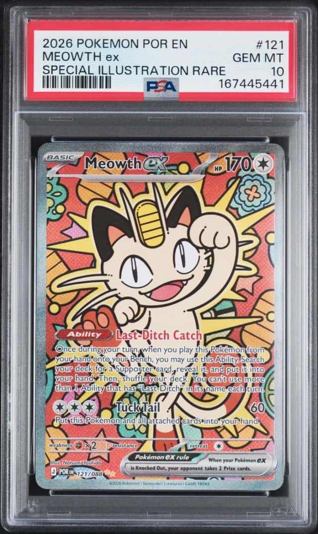 2026 POKEMON POR EN-PERFECT ORDER SPECIAL ILLUSTRATION RARE MEOWTH EX PSA 10