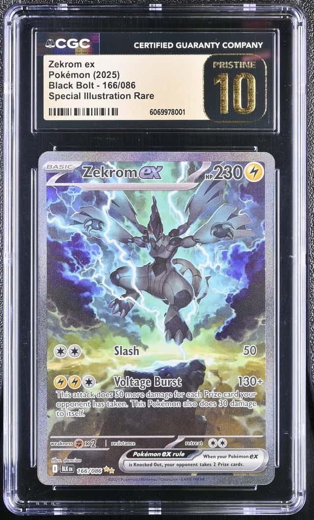 2025 Pokémon Zekrom ex SIR Black Bolt #166/086 CGC PRISTINE 10