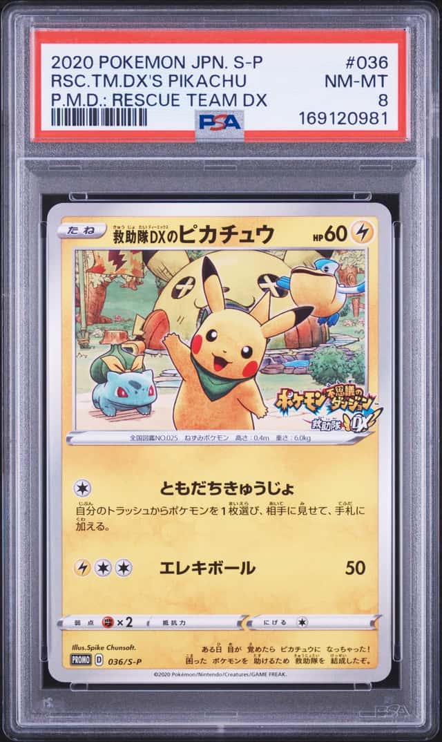 2019 Pokemon SWSH S-P Promos Japanese Rescue Team DX's Pikachu #036/S-P PSA 8