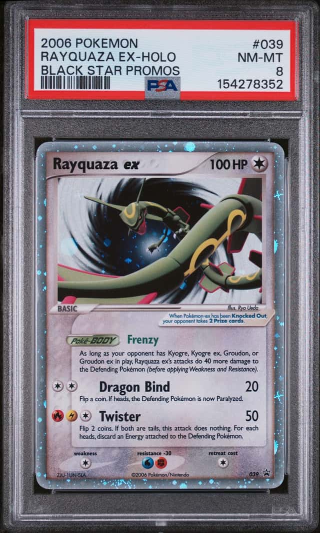 2006 Pokemon Rayquaza ex Holo Black Star Promo #039 PSA 8. Orb eating, swirl