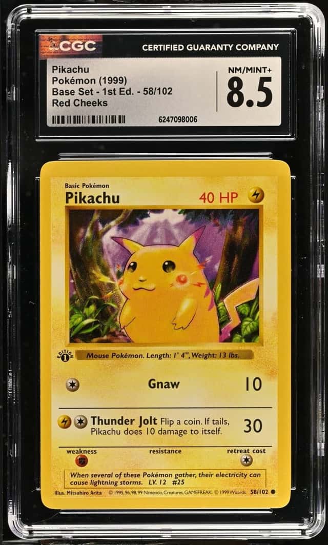 Pokemon Pikachu Base Set Shadowless 1st Edition 58/102 Red Cheeks CGC 8.5