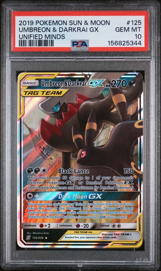 2019 Pokemon Sun & Moon Unified Minds #125 Umbreon & Darkrai GX PSA 10