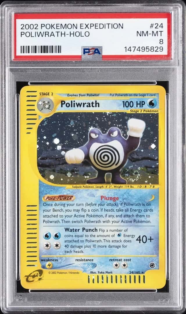 2002 POKEMON EXPEDITION #24 POLIWRATH-HOLO PSA 8
