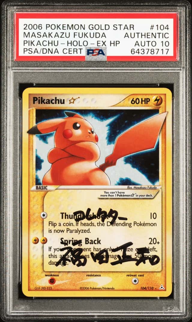 Masakazu Fukuda Signed 2006 Pokemon Gold Star Pikachu Holo #104 PSA/DNA AUTO 10