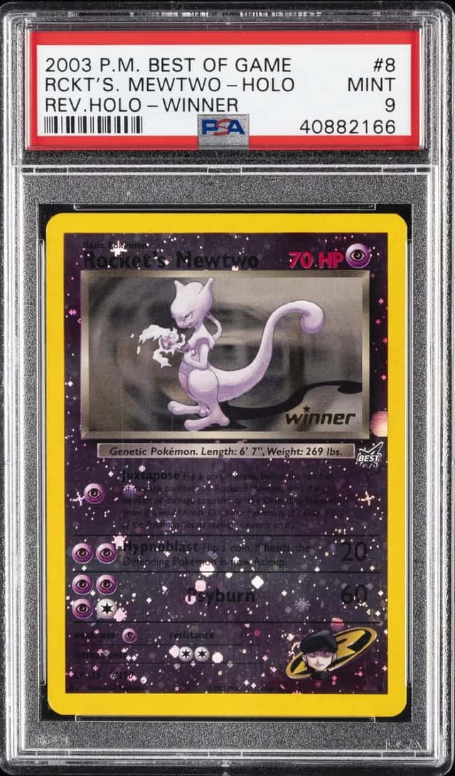 2003 POKEMON BEST OF GAME PROMO WINNER #8 ROCKET'S MEWTWO-REVERSE FOIL PSA 9