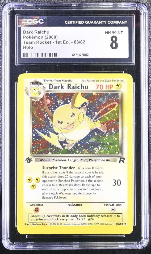 Pokemon 2000 Dark Raichu 83/82 Holo Secret Rare Team Rocket 1st Edition CGC 8