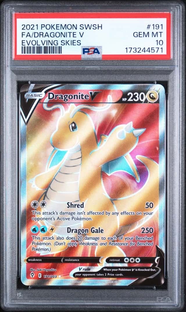 2021 POKEMON SWORD & SHIELD EVOLVING SKIES #191 FULL ART/DRAGONITE V PSA 10