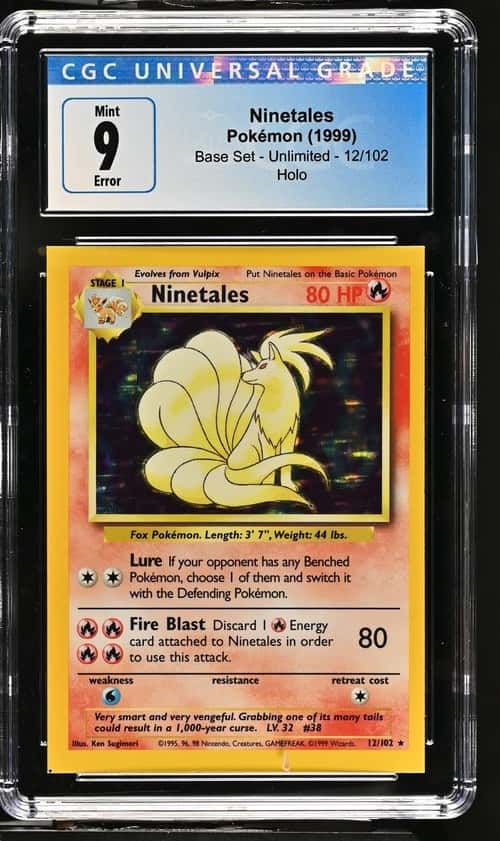 Pokemon Ninetales Square Cut Corners Base Set Unlimited 12/102 Holo CGC 9 Mint