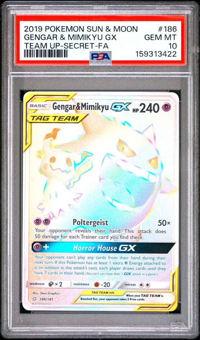 2019 Pokemon Sun & Moon Team Up Gengar Mimikyu #186/181 PSA 10 GEM MINT