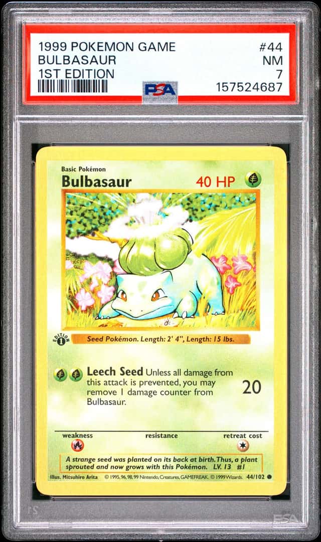 1999 POKEMON BASE SET 1ST EDITION #44 BULBASAUR PSA 7