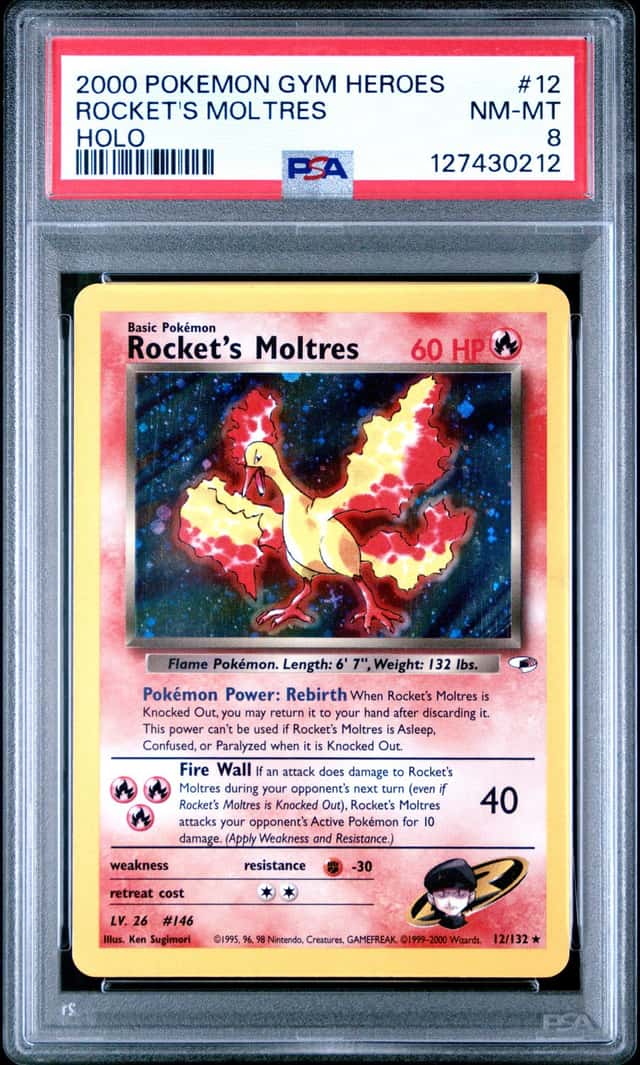 Rocket's Moltres HOLO 2000 Gym Heroes 12/132 English Pokemon TCG PSA 9 Mint 🔥