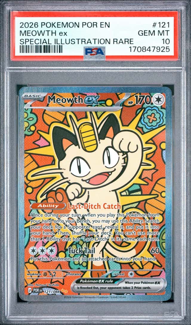 MEOWTH EX 2026 POKEMON POR EN SPECIAL ILLUSTRATION RARE #121 PSA 10 GEM MINT