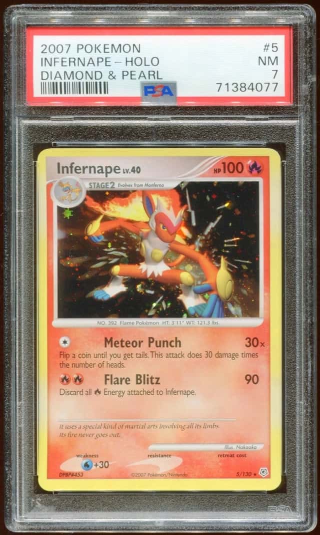2007 POKEMON DIAMOND & PEARL INFERNAPE LV. 40 5/130 RARE HOLO FOIL PSA 7 E10