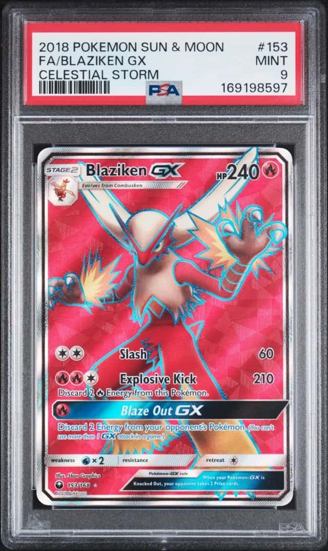 2018 POKEMON SUN & MOON CELESTIAL STORM #153 FULL ART/BLAZIKEN GX PSA 9