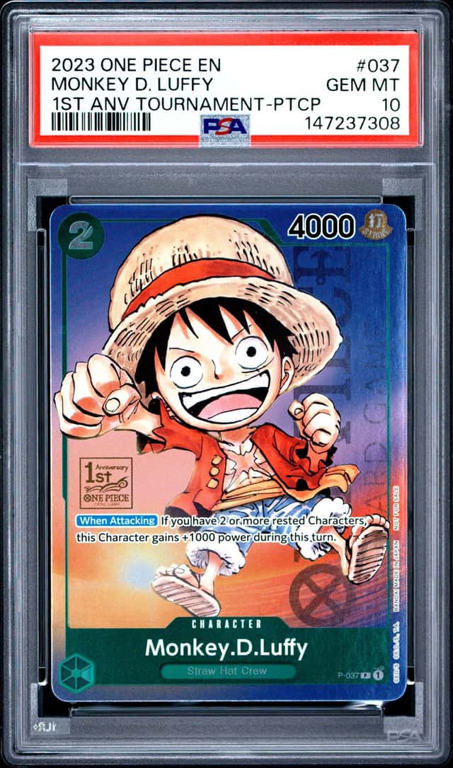One Piece 2023 Monkey D. Luffy P-037 1st Anniversary Tournament GEM MINT PSA 10