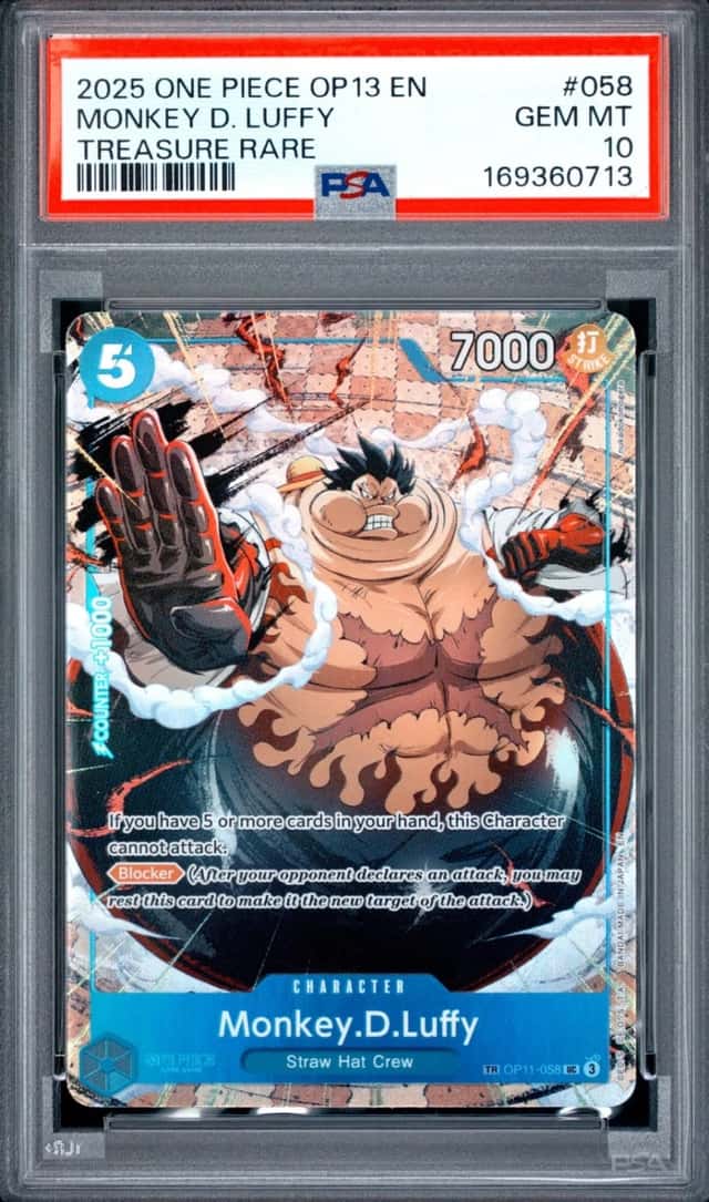 2025 ONE PIECE OP13-CARRYING ON HIS WILL TREASURE RARE MONKEY D. LUFFY PSA 10