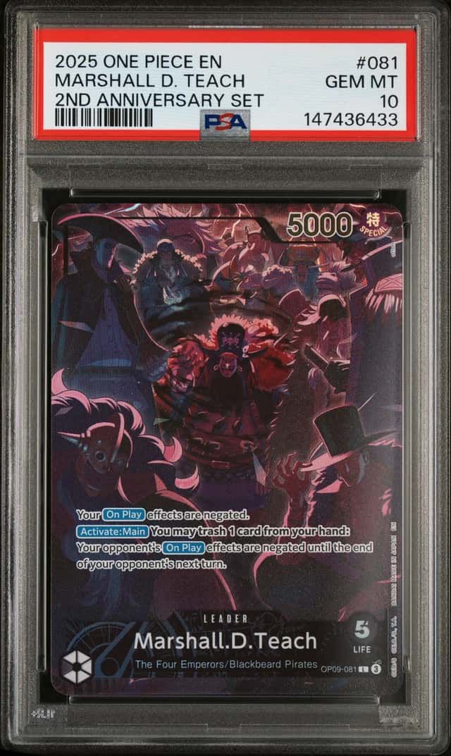 2025 ONE PIECE ENGLISH VERSION 2ND ANNIVERSARY SET #081 MARSHALL D. TEACH PSA 10