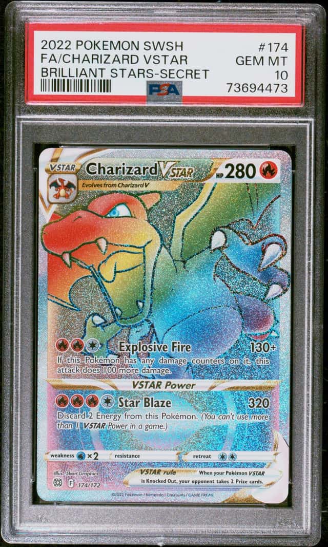 2022 Pokemon Brilliant Stars Secret Rare Charizard Vstar #174 PSA 10
