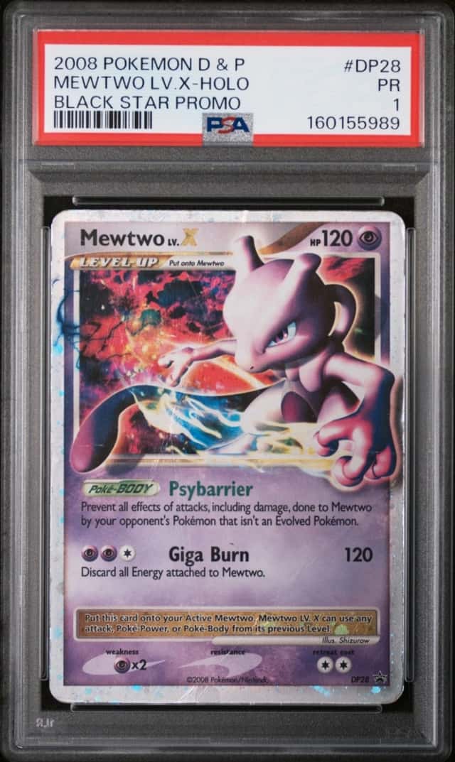 2008 POKEMON DIAMOND & PEARL BLACK STAR PROMO #DP28 MEWTWO LV.X-HOLO PSA 1