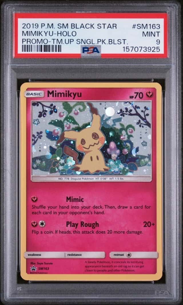 2019 Pokemon SM Black Star Promo Mimikyu Holo SM163 Team Up Blister PSA 9 MINT