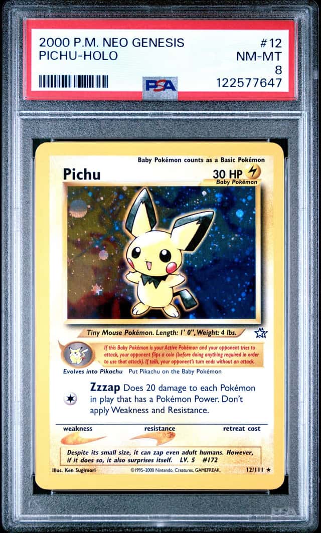 Pokemon Pichu Holo Neo Genesis Unlimited 12/111 PSA 8