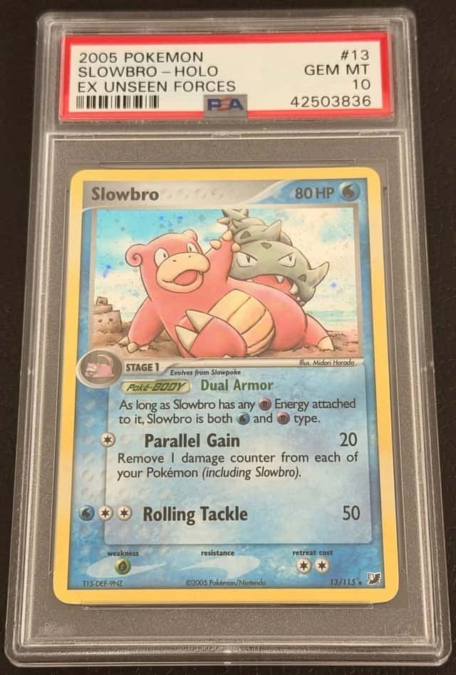 LOW POP Pokemon Slowbro 13/115 EX Unseen Forces Holo PSA10