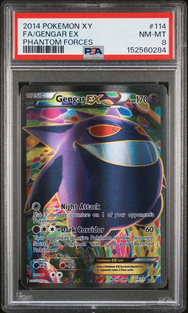 2014 GENGAR EX XY PHANTOM FORCES 114/119 FULL ART POKEMON PSA 8 NM-MT