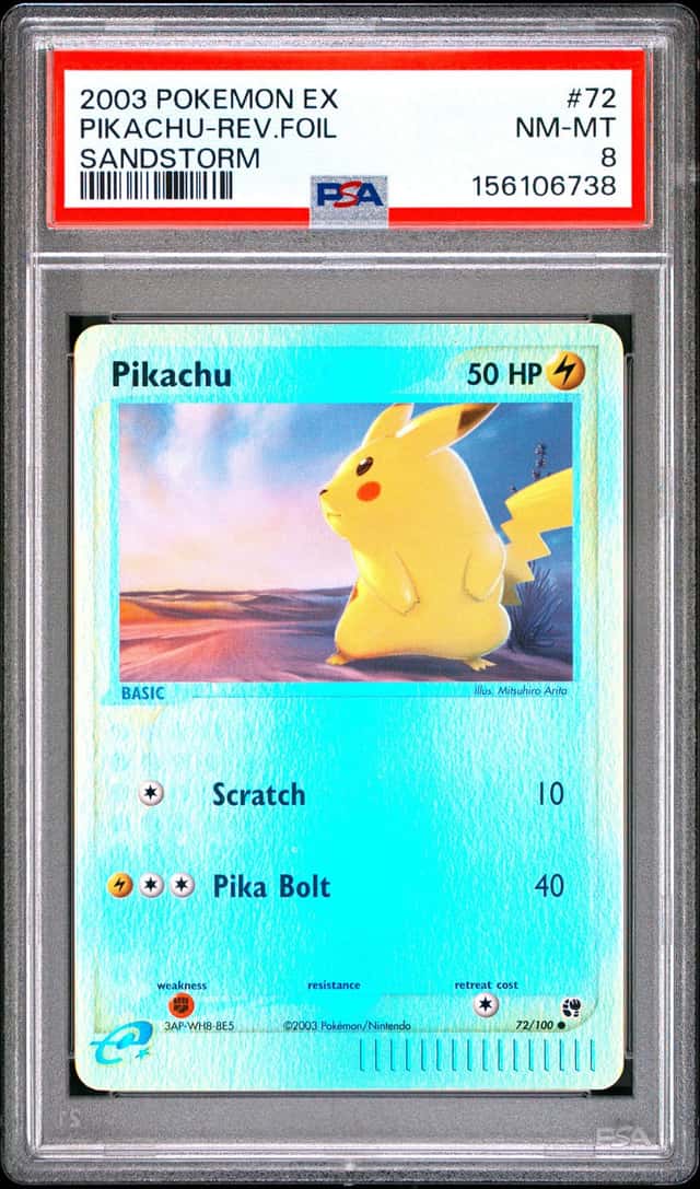 2003 POKEMON EX SANDSTORM #72 PIKACHU REVERSE HOLO FOIL PSA 8 NM-MT
