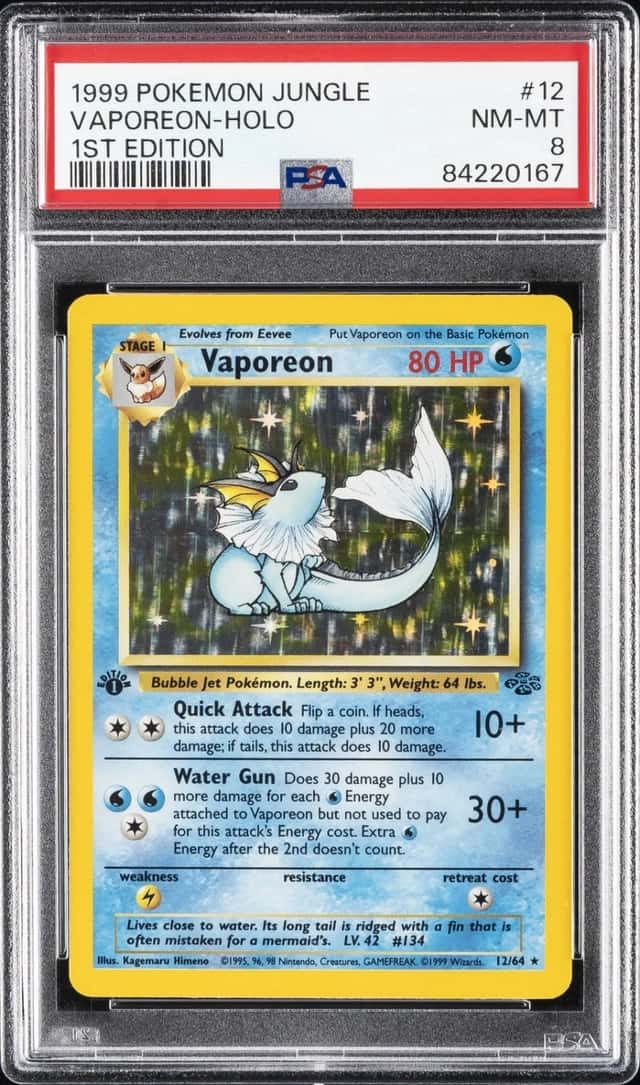 1999 POKEMON JUNGLE 1ST EDITION #12 VAPOREON-HOLO PSA 8
